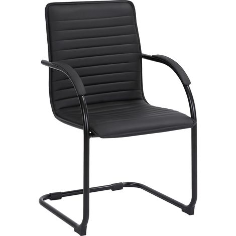 Sedia visitatore poltrona da ufficio con braccioli seduta in PVC nero base a slitta in metallo nero 100003421