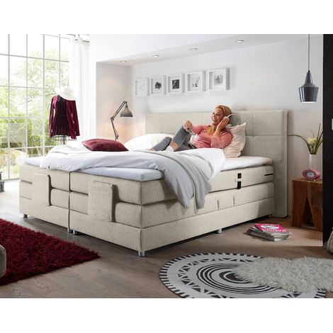 Boxspringbett Hotelbett Doppelbett MANAUS-09 in Ivory Creme, Komfort Topper, 180 x 200 cm, H2, elektrisch verstellbar, Taschenfederkern-Matratze (1/3)
