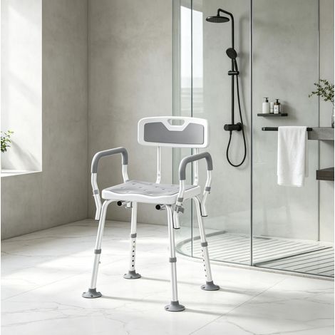 Silla de ducha 58x48,5x74-87 cm de aluminio blanco/gris ajustable - MEUBLIV (1/5)