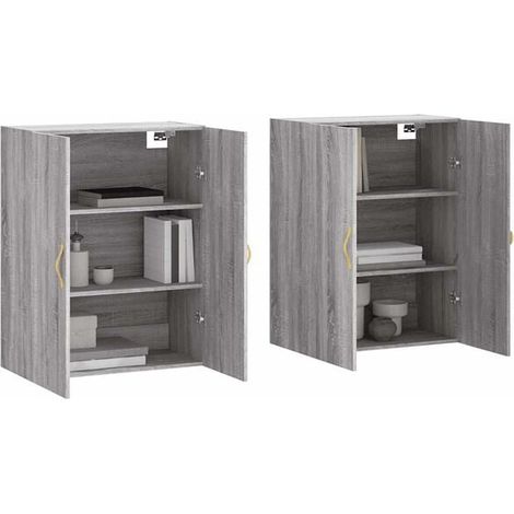 Lot de 2 Étagères Murales avec Portes, Meuble de Rangement Mural Style Industriel en Bois et Métal, Couleur Gris Sonoma, Dimensions 69.5 x 34 x 90 cm, Idéal pour Salon, Cuisine, Bureau (1/5)