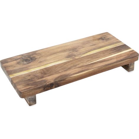 Teakholz Dekotablett rechteckig mit Füßen - 37 x 17 cm - Massivholz Kerzenbrett natur rustikal