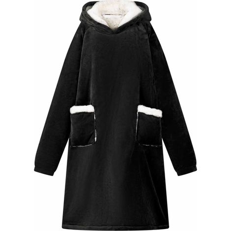 vidaXL Sweat à capuche couverture Noir M Polaire et flanelle (1/5)