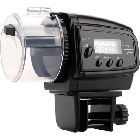 Distributeur automatique de nourriture pour poissons d'aquarium avec minuterie intelligente et écran numérique. Dispositif d'alimentation intelligent pour aquarium et contrôle du volume. (1/5)