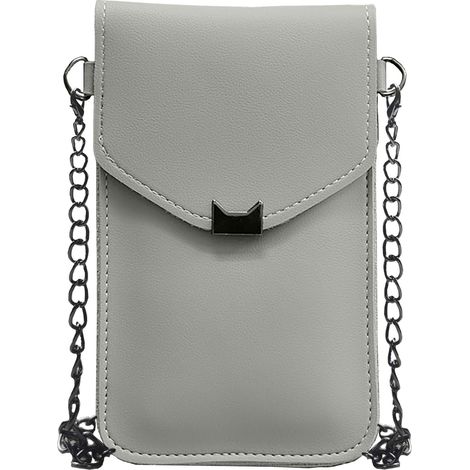 Sacoche pour téléphone portable en métal avec tête de chat pour femme (gris clair),