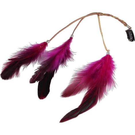 Pince à cheveux à plumes, en cuir coloré, avec longue frange, facile à assortir pour les fêtes à thème.-Rose Red (1/5)
