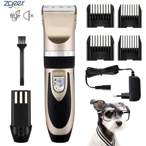 Tondeuse Chien Charge Rapide Sans fil pour Poil Long Epais Court Lame Détachable et Lavable avec 4 Peignes Or (1/4)
