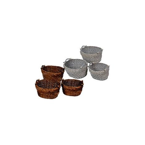 Regalo Italiano Set 3 Cesti in Salice Ovali D 34 / 40 / 46 Cm con Manici – 2 Colori Assortiti 1 Pz