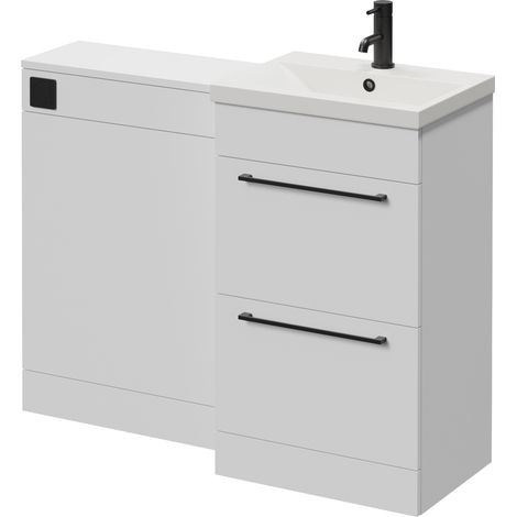 Napoli 390 Cento Gloss White 1100mm 2 Drawer Vanity Unit Toilet Suite with Glide Basin - 1100mm - Matt Black 320mm HandleWithout Kingston Toilet Pan