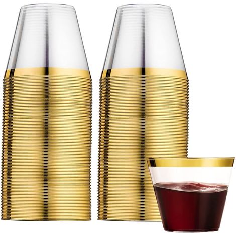 60 Gobelets, Bordure dorée, Plastique PS, 270ml, Réutilisables, Fête (1/5)