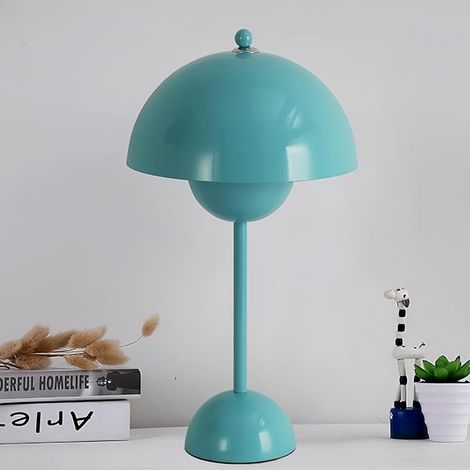 Lampe de table champignon nordique métal turquoise, E27, H45 cm