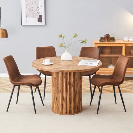 Rundes Esstisch-Set 1 Tisch und 4 Stühle aus MDF in Holzoptik 100 cm Braun/Schwarz (1/5)