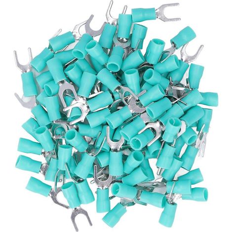 Lot de 100 cosses à fourche isolées, connecteurs de câble en U, sertissage SV2-5, vert, pour câbles 16-14 AWG (1/4)