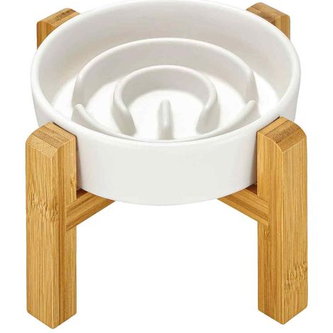 Gamelle Anti Glouton pour Chats et Petits Chiens, Bols Surélevés en Céramique pour Slow-Feeder, 400ml, Blanc Ivoire1 (1/5)