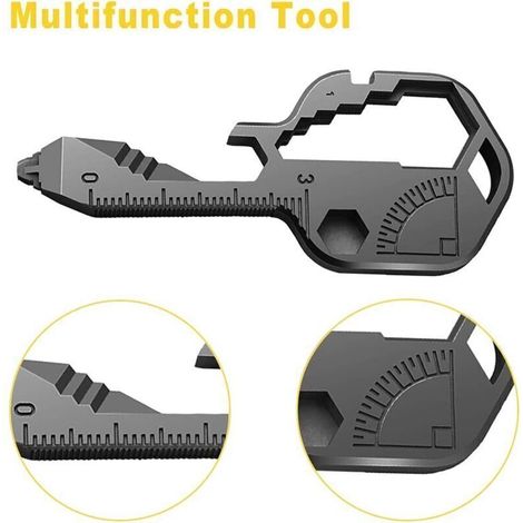 Clé Multifonction 24 en 1 en Acier Inoxydable Portable pour Ouvrir Bouteilles Boîtes Coupes Lignes et Autres Tâches Extérieures Noir (1/5)