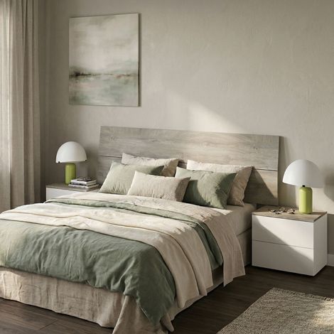 Dmora - Testiera letto Coyle, Spalliera, Testata per camera da letto, Poggiatesta, 176x6 h54 cm, Bianco e Rovere (1/5)
