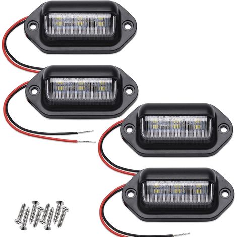 4pcs Xenon White LED License Plate Lights, 12V-24V DC Waterproof 6 SMD Design for Trucks, SUVs, Trailers, RVs and Boats.