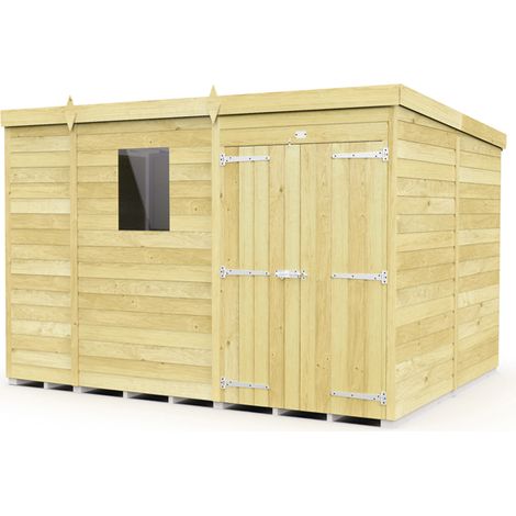 9 x 8 Feet Pent Shed - Double Door With Windows - Wood - L231 x W276 x H201 cm