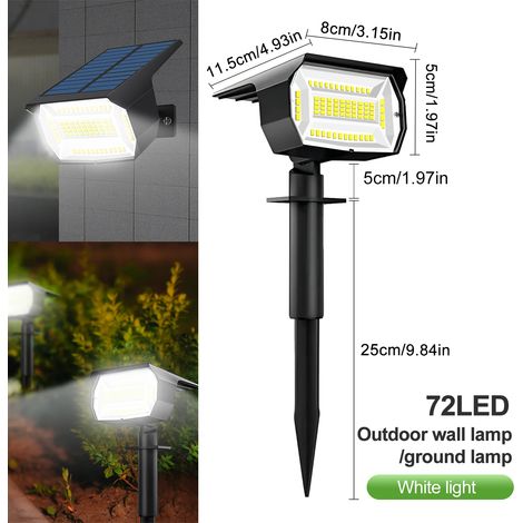 (Lot de 2 - 72 LED blanches) Spots solaires d'extérieur étanches pour jardin, aménagement paysager, 3 modes d'éclairage, appliques murales, porte, cour, garage, terrasse (1/5)