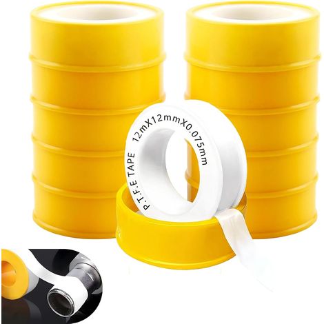 10PCS Ruban d’étanchéité PTFE pour plomberie et raccords filetés, ensemble blanc 12 mm x 12 m, résistance thermique et chimique, pour bricoleurs et installateurs, usage sanitaire chauffage et (1/5)