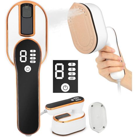 Mini ferro da stiro da viaggio da 1000W, piccolo, portatile e pieghevole con display a LED e 4 livelli di vapore, ideale per cucire in viaggio e a casa. (1/4)