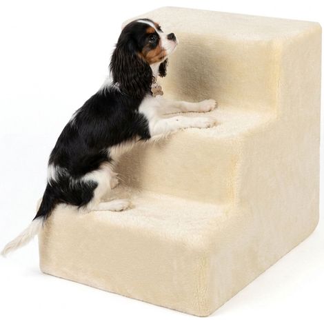 Hundetreppe, 3 Stufen – Beige, weicher Plüschbezug (1/5)