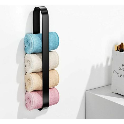 Green Mobility-Porte Serviettes Salle de Bain sans Percage Espace Aluminium, Imperméable et antirouille Porte Serviette Autocollant, postuler à Bain, Chambre, Cuisine(Noir 40cm) (1/5)
