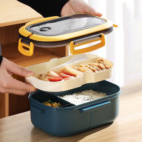 1200 ml Bento-Lunchbox, doppelwandig isoliert, mit Gabel und Löffel, für Schüler und Büroangestellte, Blau (1/5)