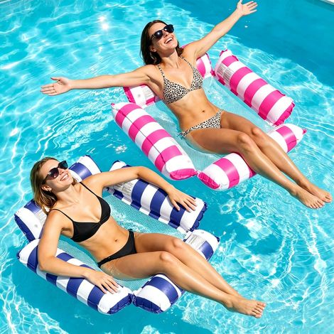 2 × Bouée Piscine Adulte Un Radeau de Piscine 4-en-1 avec Fond en Filet Et Hamac Aquatique, Adapté Aux Piscines, Aux Lacs Et À La Plage, pour Adultes et Enfants (1/5)