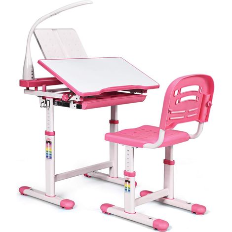 Costway – Bureau enfant réglable avec lampe LED – Bureau inclinable 0°-40° – Hauteur ajustable 54-76cm – Charge maximale 80kg – Couleur rose (1/5)