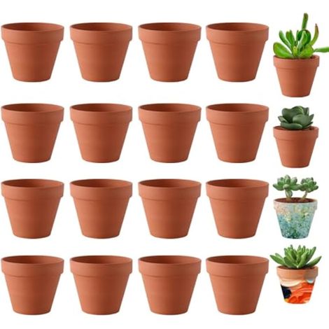 Pot Terre Cuite, 16 Pièces 6cm Pots en Terre Cuite avec Trou Dévacuation, Petit Pot de Fleur, Pot de Fleur Terre Cuite pour la Culture de Plantes, la Décoration Intérieure et Extérieure (1/5)