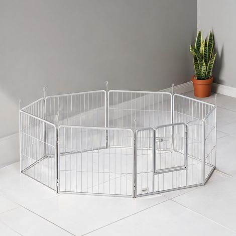 Barrière pour chien coloris argenté en acier 160 x 160 x 60 cm (1/5)