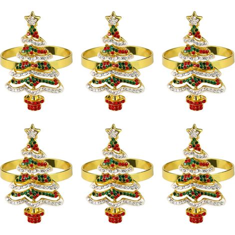6er-Set Weihnachtsserviettenringe – Stoff mit Weihnachtsbaummuster, festliche Serviettenhalter für Tisch und als Geschenk