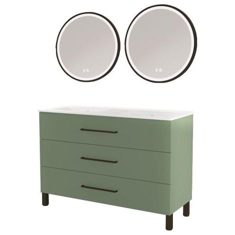 ONDEE ZEN - Meuble à poser MONACO - Dim 120cm - Vert Sauge - Mir ALEXINE - Poignées noires (1/3)