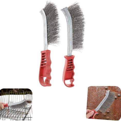 Brosses métalliques lot de 2 - brosses à dérouiller et décaper la peinture avec poignée, argent, 23,5 x 5 cm (1/5)