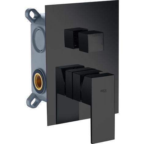 Grifo monomando de pared para ducha de 3 vías fabricado en latón de color negro mate de Imex