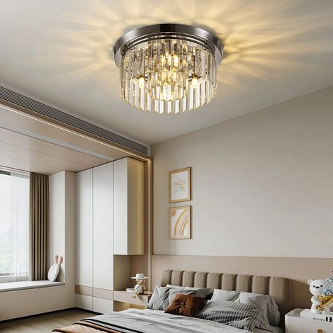 Round 40x15cm Chrome Modern Crystal LED Ceiling Light (1/5)