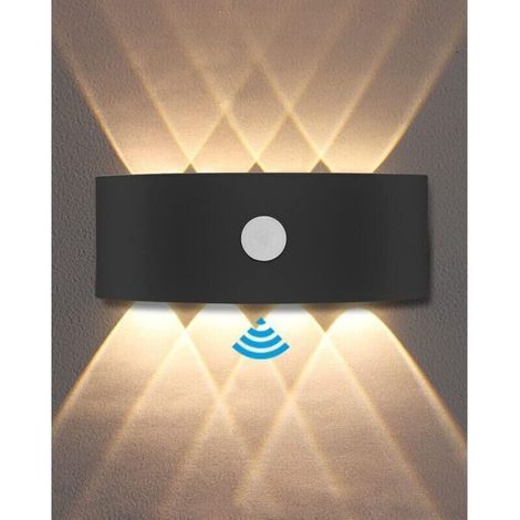 Applique Murale Exterieur, Lampe Detecteur de Mouvement Interieur 8W, Applique Murale Chambre 3000K Blanc Chaud, Imperméable IP65, Balcon, Escaliers, Salon Disponible - Noir [Classe énergétique (1/3)