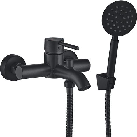 Wandmontierte Badewannenarmatur mit Duschset, Schwarz, NOIA BNK711D (1/2)