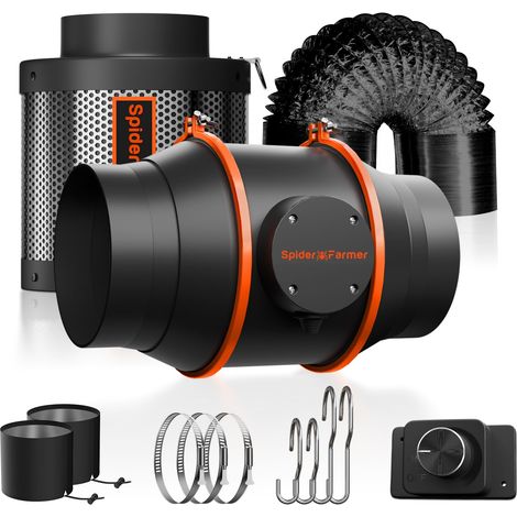 Kit de Filtration d'Air 150mm/6 Inch avec Ventilateur Tubulaire, Filtre à Charbon Actif, Régulateur RJ12 Vitesse/Humidité, Tuyau 7.5m, 402 CFM, 62W pour Culture Indoor, Tent de Culture (1/5)