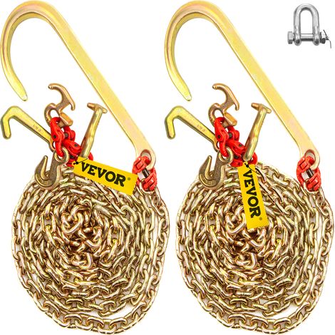 VEVOR Catena con Gancio a J, Catena da Traino con Briglia da 5/16 x 10 Piedi, Catena da Trasporto con Briglia G80, Catena in Acciaio Legato con 2 Ganci a J G70, Ganci di Traino