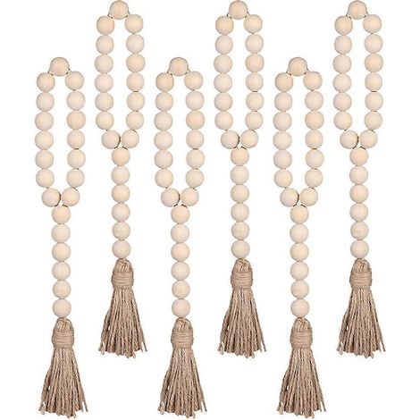 Guirlande de perles en bois rustique à suspendre au mur, 18 pièces, avec pendentif à pompon (1/5)