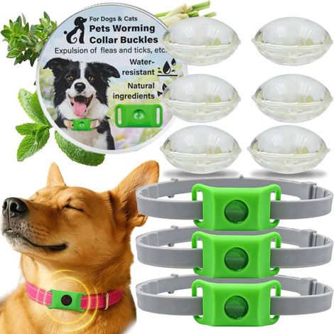 Collier Anti-Puces et Tiques Chien avec Pendentif Diffuseur Huiles Essentielles, Silicone Ajustable, 2 Recharges, Sans Contact Peau