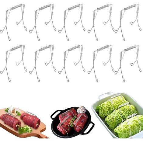 Lot de 10 pinces à roulade, en acier inoxydable, réutilisables, pinces de cuisine, pinces à salade, pinces pour viande et chou, cadeaux de bricolage de Pâques (1/5)