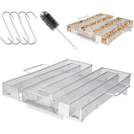 Générateur de Fumée Froide en Acier Inoxydable pour Fumoir Professionelle, Boîte de Fumoir de Granule Fumage Viande Poisson Barbecue Légumes, BBQ, avec Brosse de Nettoyage et Crochets(M)