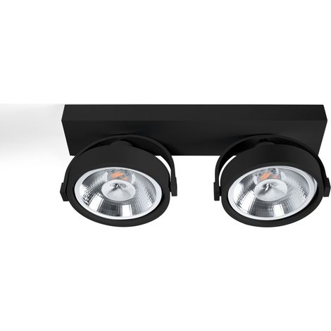 Double spot plafonnier orientable "IRIS" + 2 ampoules AR111 GU10 - Blanc Chaud - Noir