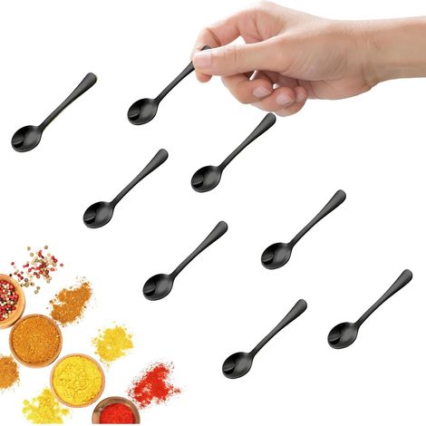 mini cucharas de acero inoxidable de 7,5 cm – especias, sal, miel – divertidas cucharitas – negras (1/4)