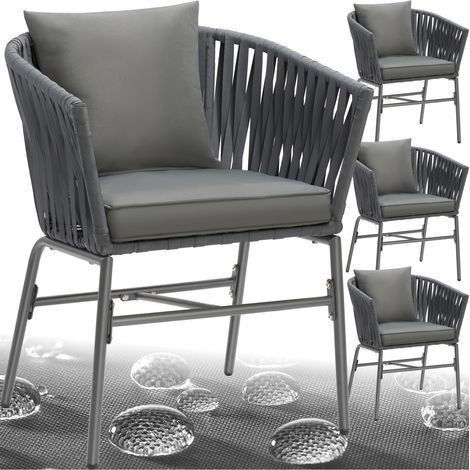 Ensemble de 4 chaises effet corde tressée avec housses amovibles gris