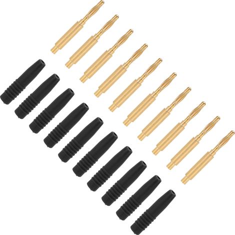 10 Stück Bananenstecker, vergoldet, 2 mm Stecker, isolierte Metallstecker mit Gehäuse für Prüfgeräte, Schwarz (1/5)