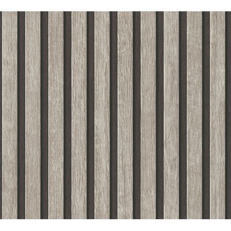 Empapelado aspecto madera Profhome 391092 papel pintado vinílico estampado en caliente tejido non tejido texturado de aspecto madera mate gris negro 5,33 m2