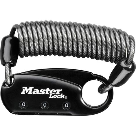 Master Lock 1551EURDBLK Lucchetto con combinazione e cavo a spirale, Nero, 4,1 x 6 x 1 cm (1/4)
